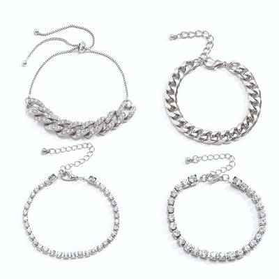 ICYBOY 18K Kristal Set 4 Stuks Armband Verguld Zilver [SILVER-PLATED] [4 armbanden] - Punk 4 Pcs Set Crystal Tennis Chain Bracelet Set iamond Cuban