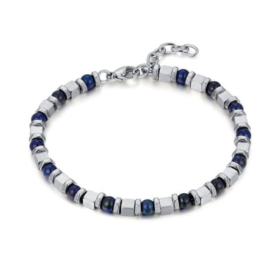 Twice As Nice Armband in edelstaal, blauwe stenen en vierkante elementen Zilverkleurig 19cm+5cm