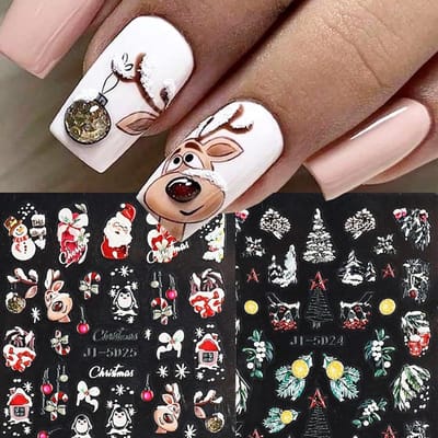 Dailygoods - Nagelstickers Kerstmis, 5 stuks nail art stickers Kerstmis, nagelstickers 3D Kerstmis, nagelstickers zelfklevend, schattige winter-kerst-nagelkunst-accessoires