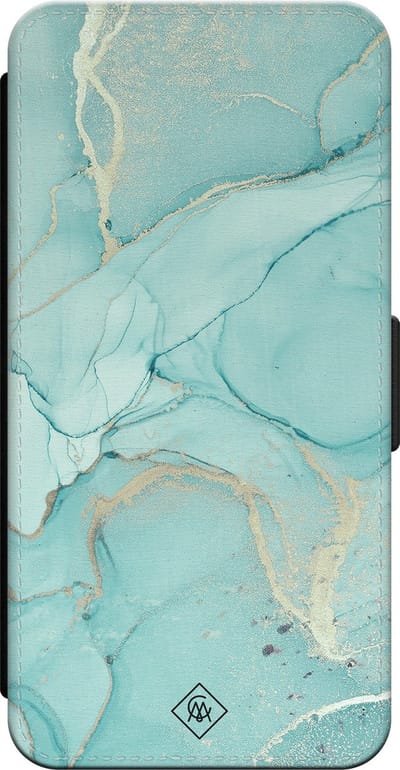 Casimoda® bookcase - Geschikt voor iPhone 16 - Hoesje met pasjeshouder - Marmer mint groen - Mint - Kunstleer