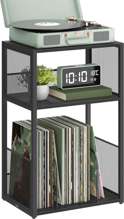 SNJY® Platenspeler Meubel - Platenspeler Kast - LP Houder - Platenhouder - 30D x 43B x 69H cm - Zwart