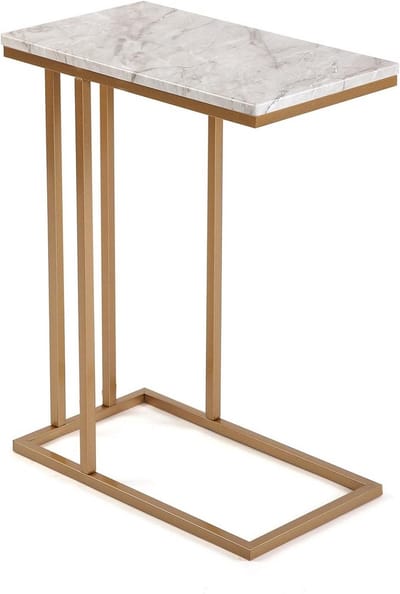 Moderne bijzettafel van hout en metaal - 61 x 26 x 46 cm - marmer en goudkleurig