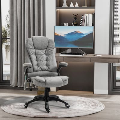 MODFU Bureaustoel - Massage- En Verwarmingsfunctie - Ergonomisch - Verstelbaar - Voor Kantoor - Polyester - Grijs - 68 X 72 X 110-120 Cm