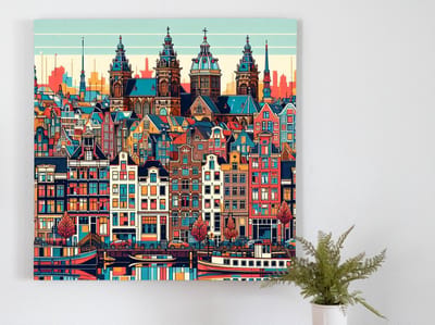Line art amsterdam schilderij | Urban Symmetry: Reflecties van Amsterdamse lijnen in abstracte kunst | Kunst - 100x100 centimeter op Canvas | Foto op Canvas
