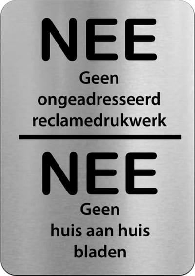 Brievenbusbordje RVS-look - Nee geen reclame, NEE geen huis aan huis - 5 x 8 cm - ronde hoeken - incl. 3M-tape | Gratis Verzending | Decoporta