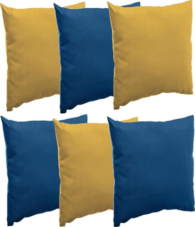 Hesperide Bank/sier/tuin kussens - binnen/buiten - set 6x stuks - geel/blauw - 40x40 cm