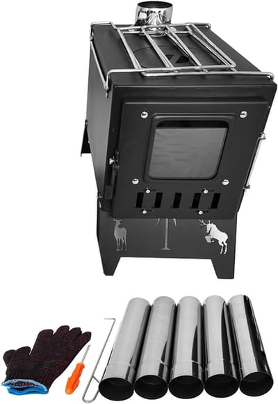 Tentkachel Roestvrijstaal - Draagbare Houtkachel - Outdoor Koken - Verbeterde Verbranding - 38x21cm - Zwart
