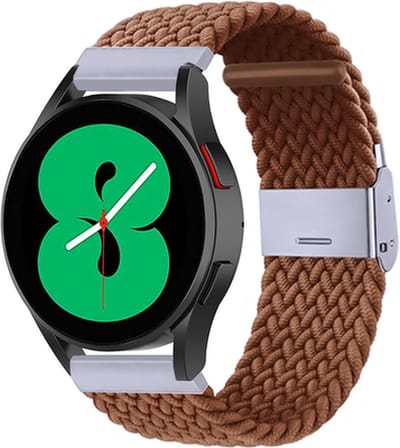By Qubix - Braided nylon bandje 20mm - Bruin - Geschikt voor Samsung Galaxy Watch 7 (40 & 44mm) - Galaxy Watch FE - Galaxy Watch 6 - Galaxy Watch 6 Pro - Galaxy Watch 5 - 5 Pro - Galaxy Watch 4 - 4 Classic - Active 2 - Watch 3 (41mm)