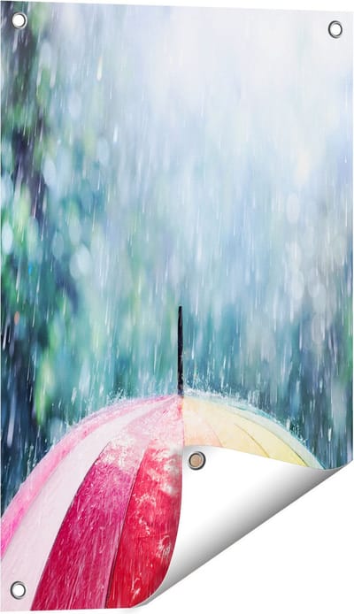 Gards Tuinposter Regenboog Paraplu met Regen - 40x60 cm - Tuindoek - Tuindecoratie - Wanddecoratie buiten - Tuinschilderij
