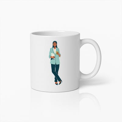 Elegante Zakenvrouw Mok – Stijlvolle Koffiekop voor op Kantoor met Illustratie van Professionele Vrouw, Perfect Cadeau voor Carrièrevrouwen