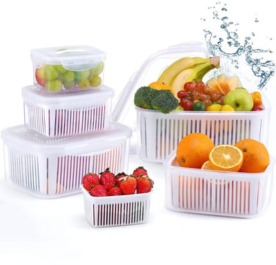 Dailygoods- Bewaarcontainers voor Vers Voedsel - Set van 5 Stuks - Magnetronbestendig - BPA-vrij - Koelkastcontainers - Opslag voor Groenten/Sla/Fruit - Opbergdozen