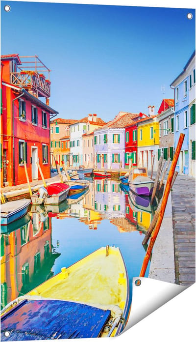Gards Tuinposter Kleurrijke Huisjes aan het Water in Veneti� - 60x90 cm - Tuindoek - Tuindecoratie - Wanddecoratie buiten - Tuinschilderij