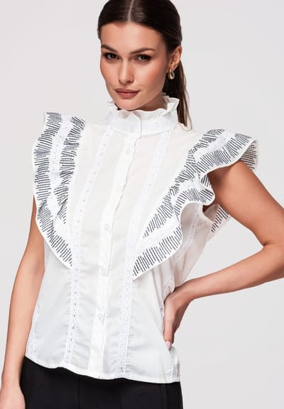 OMBRE Overhemd - Regular Fit - Katoen - Mouwloos Wit S