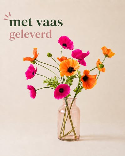 Kunstbloemen - Poppy Mix - Zijden bloemen- kunstbloemen boeket MET vaas - Moederdag cadeau
