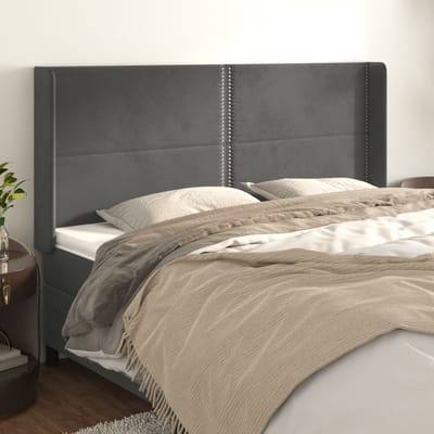 vidaXL - Hoofdbord - met - randen - 183x16x118/128 - cm - fluweel - donkergrijs