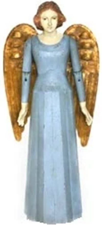 Engel L blauw geplooid m/gouden vleugels 32x19x78,5cm