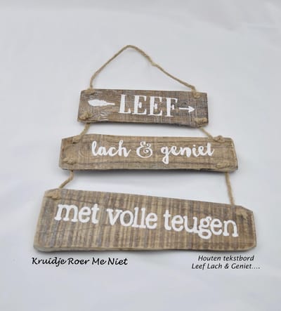 Houten - Wandbord - Leef, lach en geniet - Hangend