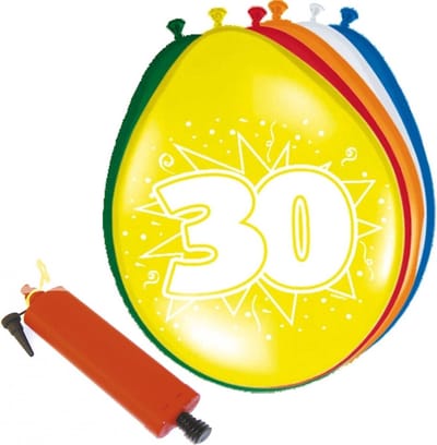 Folat - Verjaardag ballonnen pakket 30 jaar - 32x stuks met ballonpomp