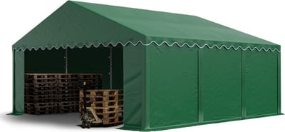 Opslagtent 5x6 m stabiele industrietent met PVC-Zeil 750 N donkergroen beschutting met grondframe