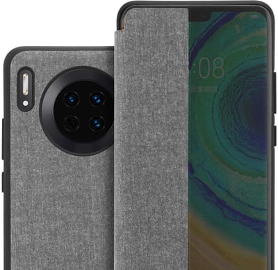 Cadorabo Hoesje geschikt voor Huawei MATE 30 in GRIJS - Smart cover in glasvezel - Beschermhoes met standfunctie Book Case Cover Etui