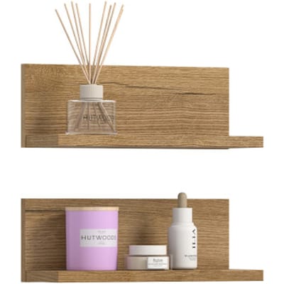 Wandplank Set Evoke Oak - Stijlvolle Badkamer Opbergoplossing - 2 Planken - 32x12x14cm