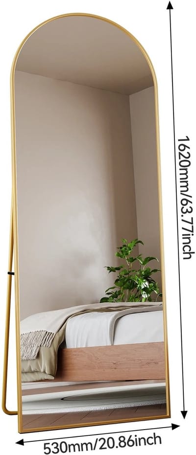NordHaus Passpiegel - Staande Spiegel - Boogspiegel - Gehard Glas met Verstelbare Standaard - Goud 162 x 53 cm