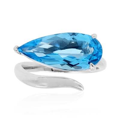 Cavill - Marambaia Topaas Ring - 925 Sterling Zilver Gerhodineerd - 4,815 ct Peervormige Blauwe Edelsteen - Elegante Tranenvormige Ring uit Brazilië