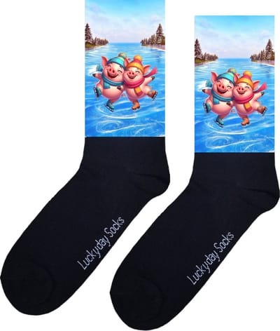 Varkentjes - Opkikkertje - Schaatsen - Grappige sokken - Valentijn cadeau - Verjaardag cadeau - Schattig - Grappige sokken - Leuke sokken - Vrolijke sokken - Kerst sokken - Vaderdag - Moederdag - Socks maken Happy - 37-44