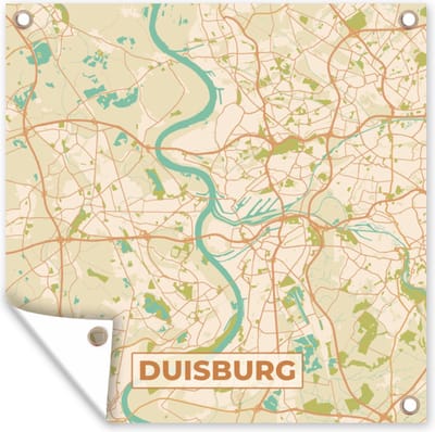Tuin poster Kaart - Duisburg - Vintage - Plattegrond - Stadskaart - 200x200 cm - Tuindoek