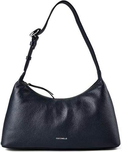 COCCINELLE Leren schoudertas Fern Handbag Grained Leather Midnight Blue donkerblauw