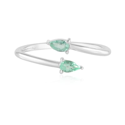 Cavill - Damesring 925 Sterling Zilver Geplatineerd - 2 Peervormige Colombiaanse Smaragden 0,20 ct - Minimalistisch, Luxueus, Stijlvol Groen Sieraad