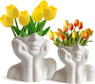 JGS Premium - Keramische vaas set voor woonkamer decoratie - Bloem vaas voor modern minimalistisch interieur met vrouwelijke vorm - Witte vaas voor tafel decoratie