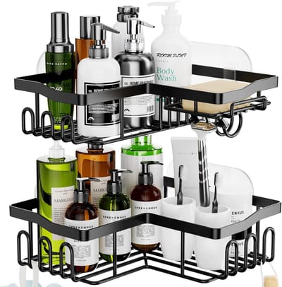 Nexvo® Telescopisch Doucherek – Doucherek Hangend - Zwart - 24cm x 24cm x 10cm