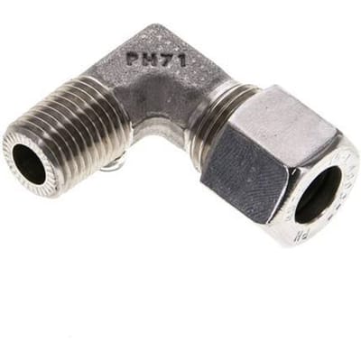 1/4'' NPT Buitendraad x 10L RVS Elbow 90deg Snijring 315 Bar DIN 2353 - FL2E-MC-ST-014N-10-L