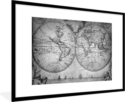 Poster in lijst - Fotolijst 120x80 cm - Posters - Wereldkaart - Antiek - Vintage - Kindje - Jongetje - Meisje - Posterlijst zwart - Decoratie - Wanddecoratie woonkamer - Muurdecoratie slaapkamer