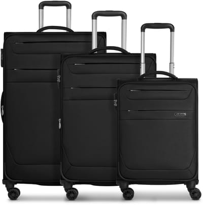 Worldpack Chicago 4 wielen Kofferset 3-delig met uitbreidingsplooi - Zachte bagage - TSA slot - black