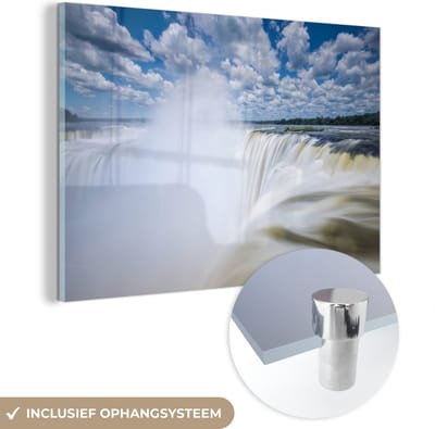 ® Glasschilderij 180x120 cm - Schilderij acrylglas - Iguaçu-waterval met wolken in Brazilië - Foto op glas - Muurdecoratie woonkamer - Wanddecoratie slaapkamer - Schilderijen
