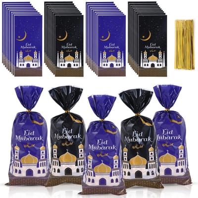 Dailygoods- Feestzakjes 100 stuks - Snoepzakjes - Cadeauzakjes - Ramadan-thema - Bedrukt patroon - Met kabelbinders