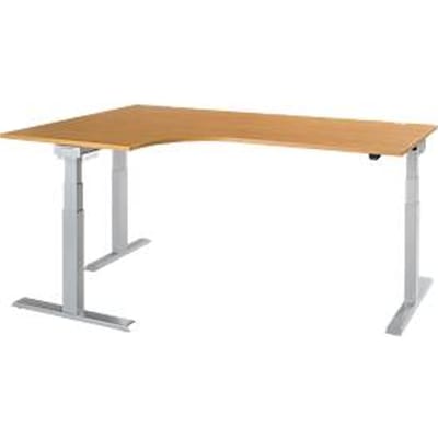 Hoekbureau ERGO-T 2.0 - elektrisch in hoogte verstelbaar - 90° hoek links - B 2000 x H 640-1300 mm - T voet blank alu - beuken decor - ons merk Schäfer Shop Select