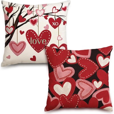 Valentine's Day Kussenslopen, Valentijn kussenhoezen, kussenhoezen 45 x 45 cm, linnen, liefde, Valentijnsdag decoratie, voor bank, bed en woonkamer (A)