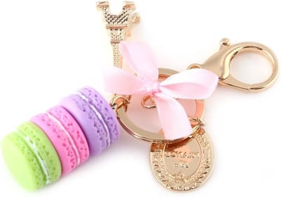 Schattige kleurrijke macaron sleutelhanger met Eiffeltoren hanger - Leuke decoratie voor kinderen, feestjes en cadeaus voor Kerstmis