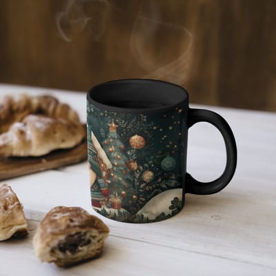 Magische Mok - Foto op Warmte Mokken - Koffiemok - Kerst - Gnomen - Peperkoekhuisje - Rood - Groen - Magic Mok - Beker - 350 ML - Theemok