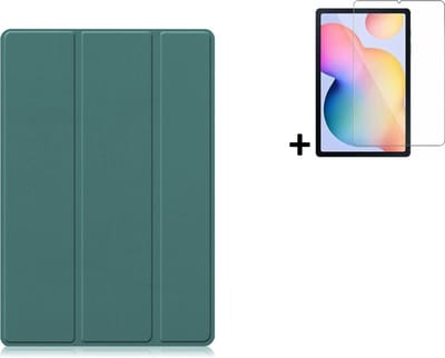 Hoesje Geschikt voor Samsung Galaxy Tab S6 Lite - 10.4 inch - Screenprotector Samsung Galaxy Tab S6 Lite - Samsung Tab S6 Lite Tri fold book case hoes Groen + Tempered Glass
