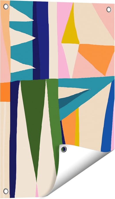 Gards Tuinposter Abstracte Kleurrijke Kunst - Driehoeken - 40x60 cm - Tuindoek - Tuindecoratie - Wanddecoratie buiten - Tuinschilderij