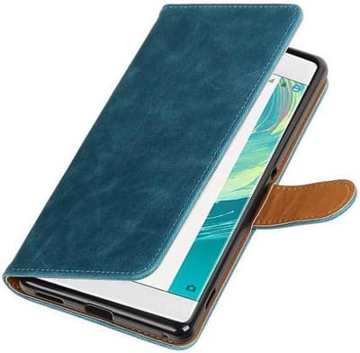 Zakelijke Book Case Telefoonhoesje Geschikt voor de Sony Xperia C6 - Portemonnee Hoesje - Pasjeshouder Wallet Case - Blauw