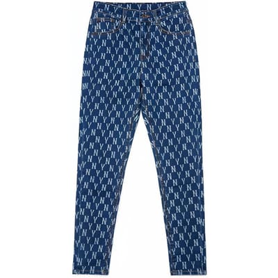 MLB New York Yankees Série Style de Vie Sportif Imprimé Floral Vintage Lettre Coupe Ajustée Mode Décontracté Jeans Jeans Femme Bleu 3FDPM0521-50BLS XS beige