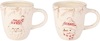 Dekoratief | Mok 'Santa/Snowman', wit/rood, keramiek, 15x11x11cm, set van 2 stuks | A255847