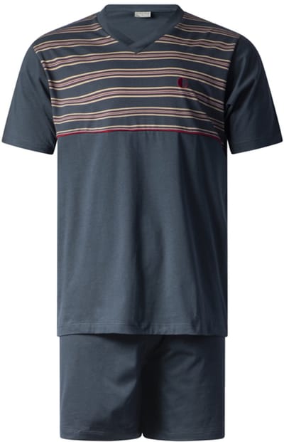 Gentlemen - heren shortama - zomerse pyjama - 100% katoen - V-hals - navy/red - maat M