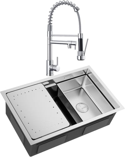 CECIPA max Spoelbak RVS 70x44CM - Spoelbak Keuken Met keukenkraan met uittrekbare uitloop - Multifunctionele Spoelbak - Spoelbak Met Afdruiprek - Spoelbakken Keuken - Wasbak Keuken - RVS