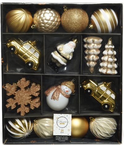 Decoris Kersthangers - 25x - goud/wit - onbreekbaar - Kerstboomversiering kunststof